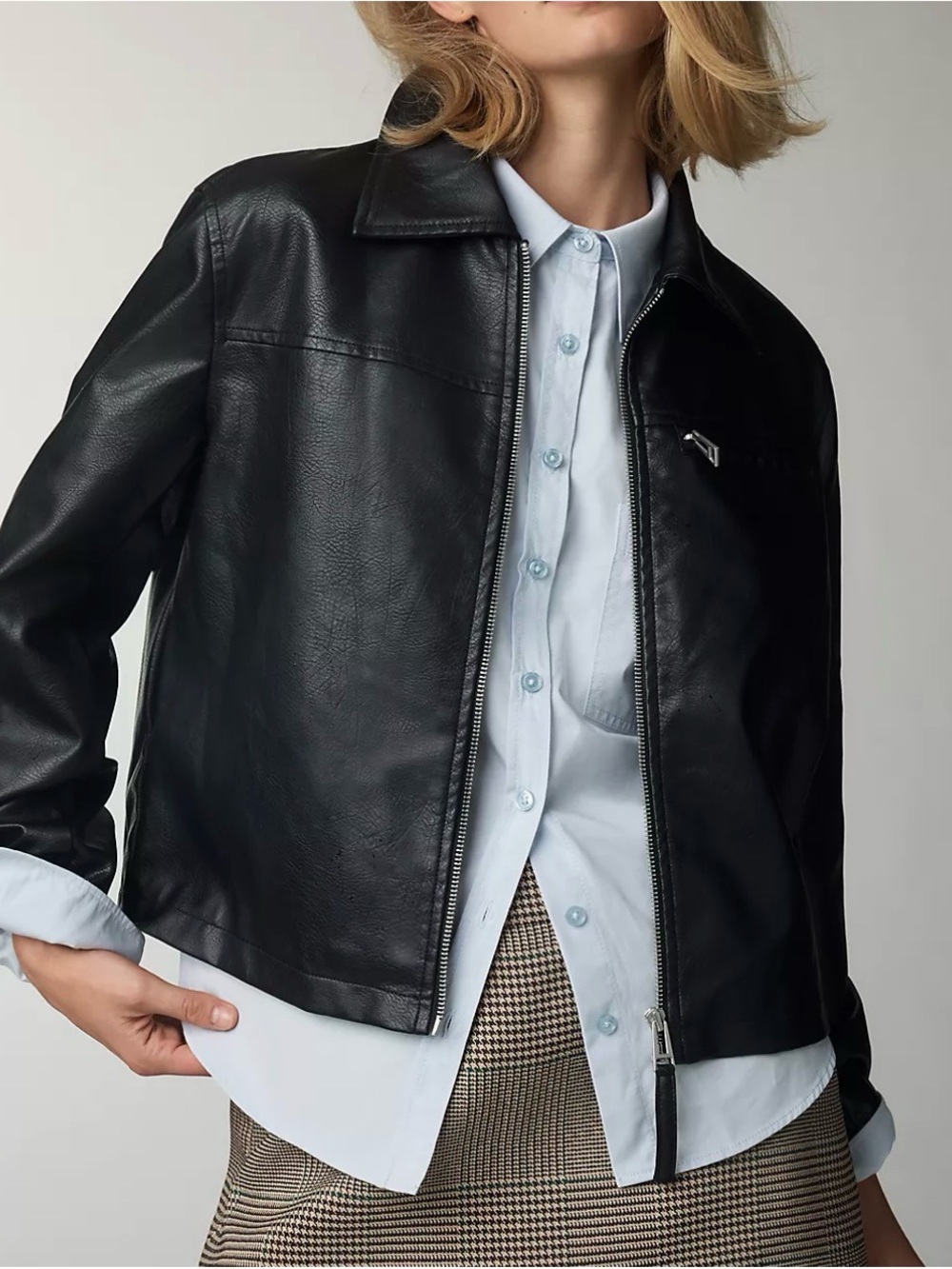 Anthropologie Pilcro cropped Black Faux Leather Moto Jacket